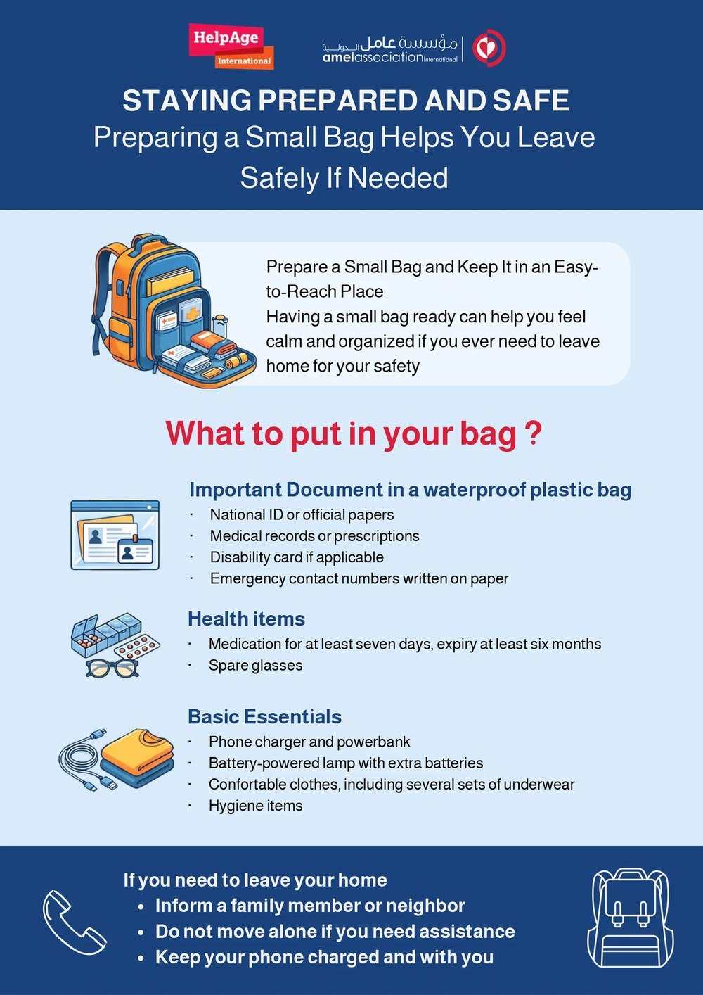 HelpAge International and Amel Association safety preparedness flyer